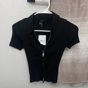 forever 21 black zip up and down shirt